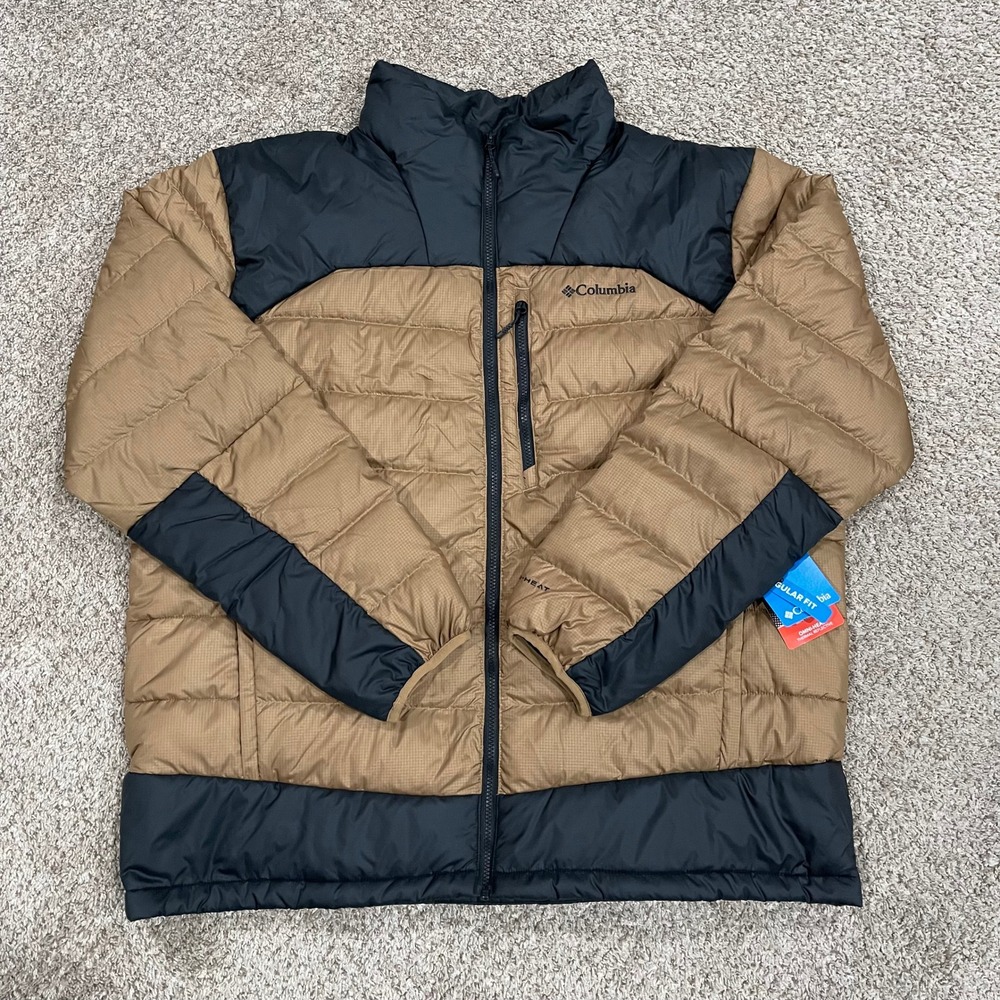 Columbia Puffer Jacket Men 2XL XXL Khaki Black Autumn Park II Duck Down 650 Fill